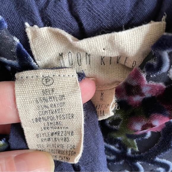 Moon River Navy Velvet Floral and Mesh Long Sleeve Mini Dress - Picture 8 of 9